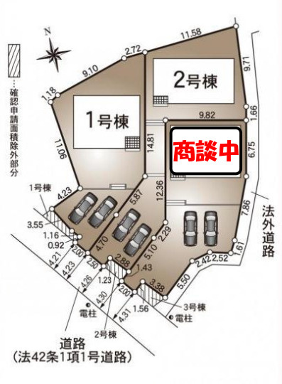 【今からご案内可能】豊明市沓掛町上高根 全3棟 の区画図|全体区画数｜全3棟
◆駐車2台可能！(但し、車種による)
◎まずは、お気軽にお問い合わせください。現地を案内しながら周辺環境も見て頂けます。
