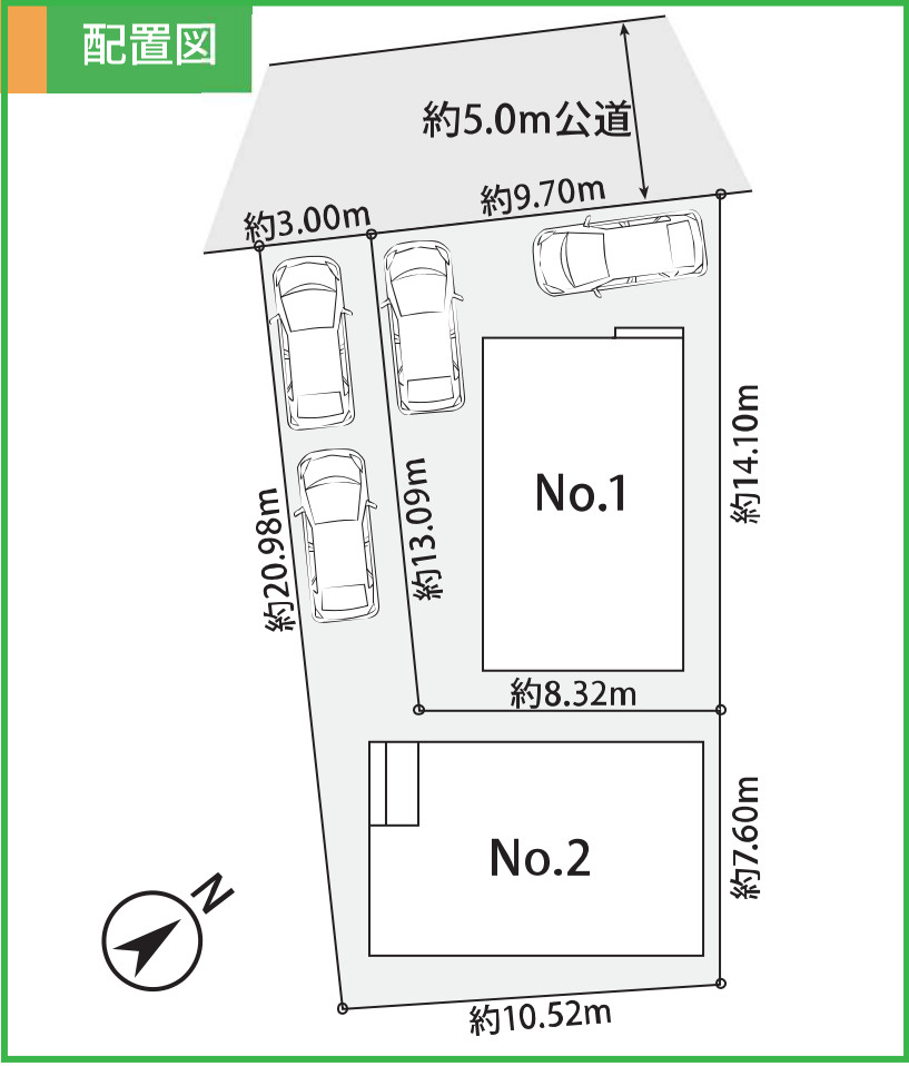 横浜市戸塚区小雀町 新築戸建て【仲介手数料無料】カースペース2台の区画図