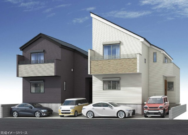 横浜市港南区笹下3丁目 新築戸建て【仲介手数料無料】カースペース2台の外観パース