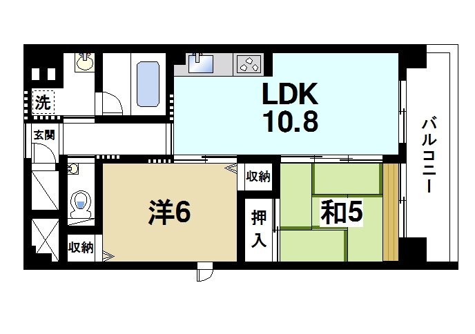 エイジングコート奈良新大宮の間取り|ゆったりと暮らせる2LDKの間取りです。