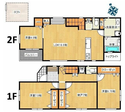 三郷市高州1丁目　新築戸建　全1棟の間取り|プライバシーに配慮した2階リビングの邸宅です