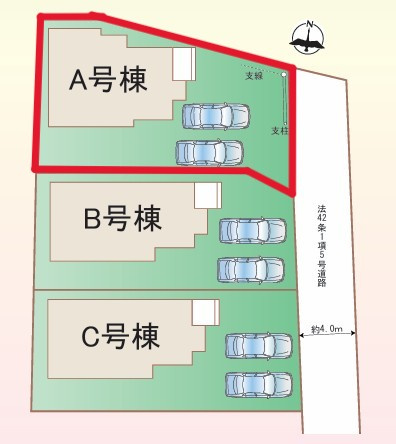 東町３１７番　　A棟の区画図|Ａ棟　土地面積　162.71㎡（49.21坪）