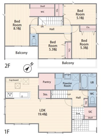 横浜市旭区上白根2丁目 新築戸建て【仲介手数料無料】カースペース2台の間取り