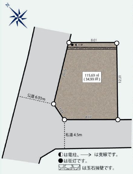 【サンスターホーム】羽村市羽中　建築条件無土地　南西角　更地渡しの区画図