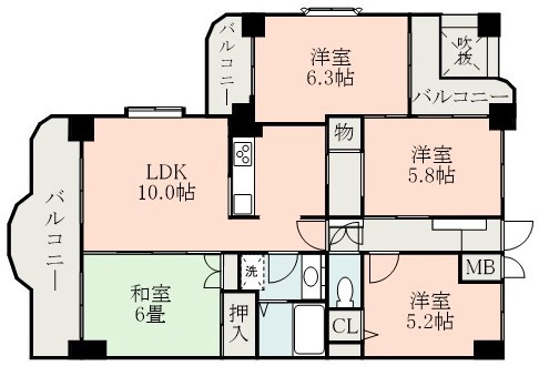 熊本市中央区水前寺１丁目の賃貸マンションの間取り