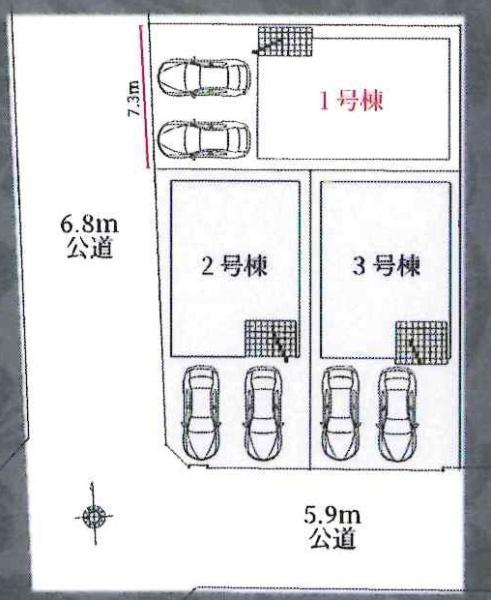 岡崎市上里1期　全3棟・2号棟の区画図