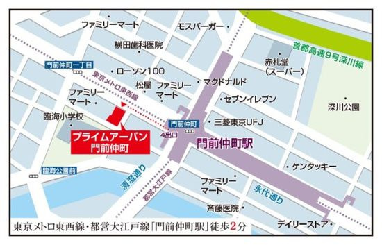 プライムアーバン門前仲町の地図
