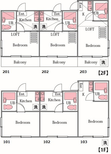 R01・02：1K　R03：1R　※2Fのみロフト付