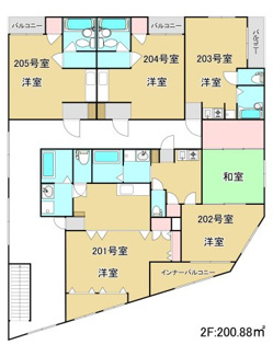 【間取り】 | 足立区竹ノ塚　１棟マンション　竹ノ塚駅７分 | 2F　200.88㎡