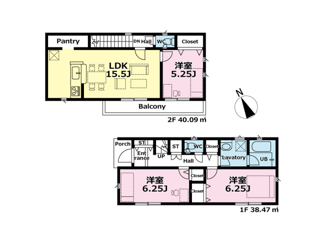 【間取り】 | 新座市畑中2丁目　新築一戸建住宅　全3棟　(丸井志木店) | 2階に設けた15.5帖のリビングは、プライバシーを守りつつ陽当たりも良好。ゆったりとした空間でご家族との時間を楽しめます。