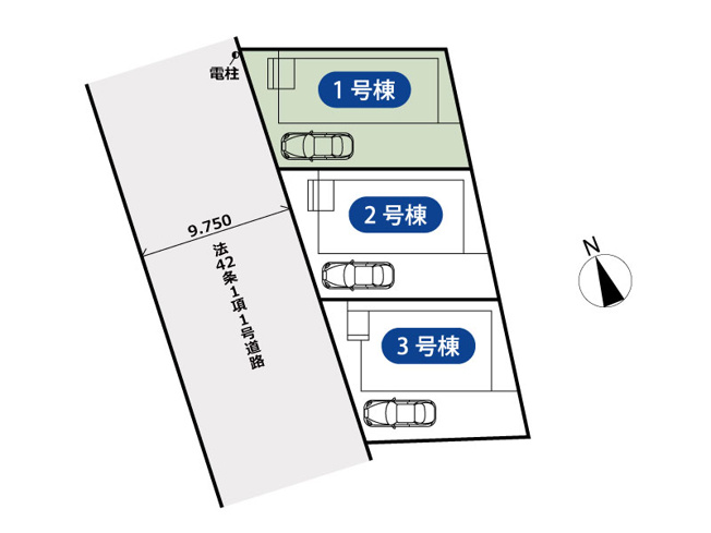【区画図】 | 新座市畑中2丁目　新築一戸建住宅　全3棟　(丸井志木店) | 全棟カースペース完備でお車利用も安心