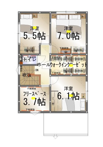 東福原8丁目C号地の間取り|
収納力ばっちりなウォークインクローゼットをはじめ
テレワークとしても利用可能な3.7帖の洋室もございます。