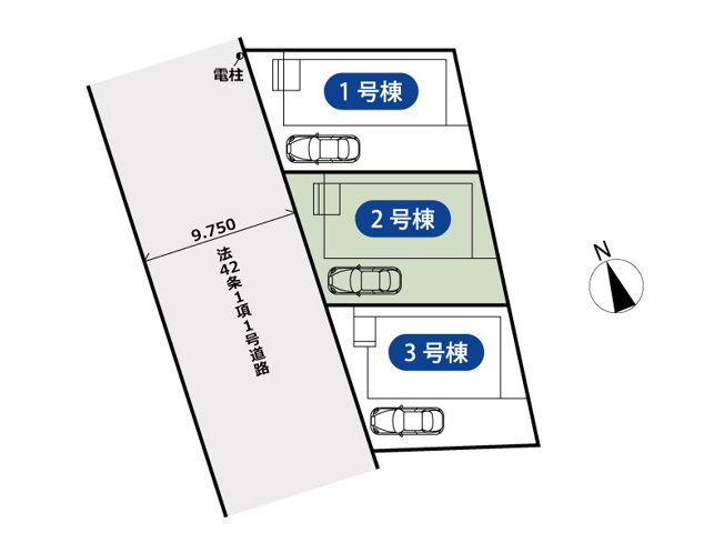 【区画図】 | 新座市畑中2丁目　新築一戸建住宅　全3棟　(丸井志木店) | 全棟カースペース完備でお車利用も安心