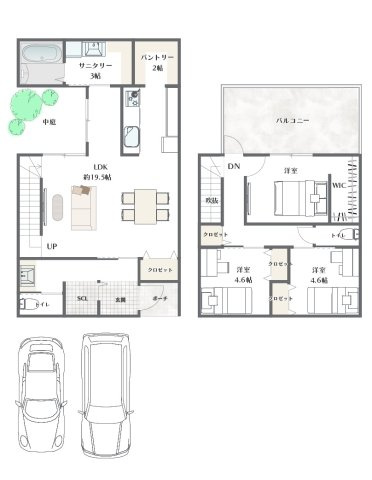 38坪×自由設計×交通利便◎の土地図＋建物プラン例|建物面積　約30坪