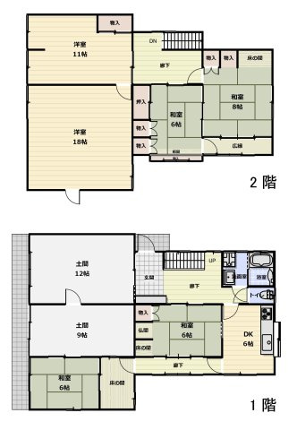 琴浦町赤碕店舗物件（住宅付）の間取り|物品販売など商売も出来る間取りになります。居住スペースは部屋数も多くゆったり使用も可能です。