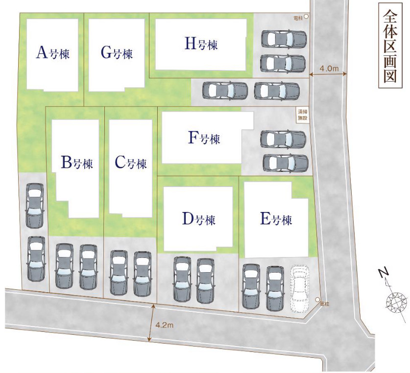 【仲介手数料無料】所沢市上新井全８棟Ｅ号棟　所沢市の新築住宅なら西武ハウジングの区画図
