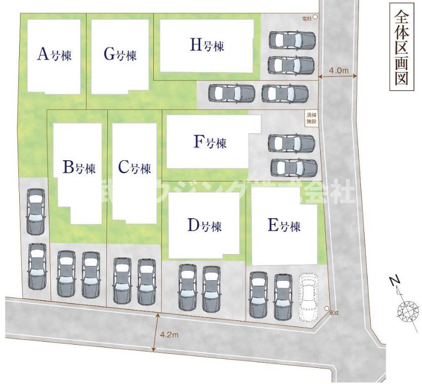 【仲介手数料無料】所沢市上新井全８棟Ｆ号棟　所沢市の新築住宅なら西武ハウジングの区画図