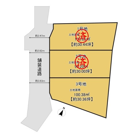 長岡京市奥海印寺門ノ町の区画図|全3区画の分譲地です！