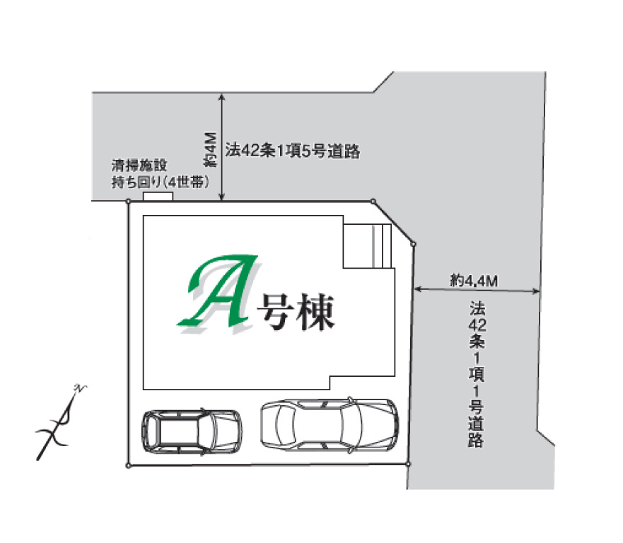 ふじみ野市大原２丁目の新築一戸建の区画図|カースペース2台可能です。