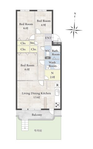 【間取り】 | 3LDK+納戸+庭付のご物件です！
リビングは南側に面していて陽当り良好です！
