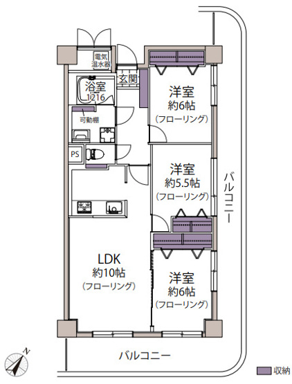【間取り】 | サーパス松島 | 部屋をぐるりと囲むバルコニーがあるので全室採光が取れます。7月に全面リフォーム済です
