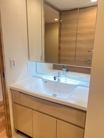 ローレルタワー堺筋本町タワーの独立洗面台|ゆとりの洗面スペースで朝の身支度もスムーズに。暮らしを快適に変えるシャワー付洗面台