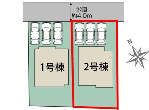 ブルーミングガーデン 下野市川中子　2号棟の区画図|２号棟のご案内です。　土地面積：180.53㎡（54.61坪）