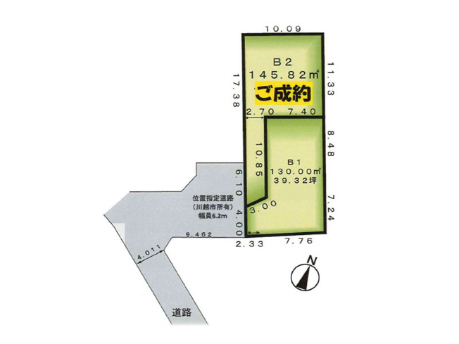 【土地図】 | 川越市寺尾　建築条件無売地　全2区画　(ふじみ野店) | B1区画/約39坪の建築条件なし売地に建てる理想の住まい！