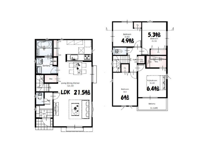 【参考プラン】 | 川越市寺尾　建築条件無売地　全2区画　(ふじみ野店) | B1区画/参考プラン間取図
4LDK+カースペース2台分