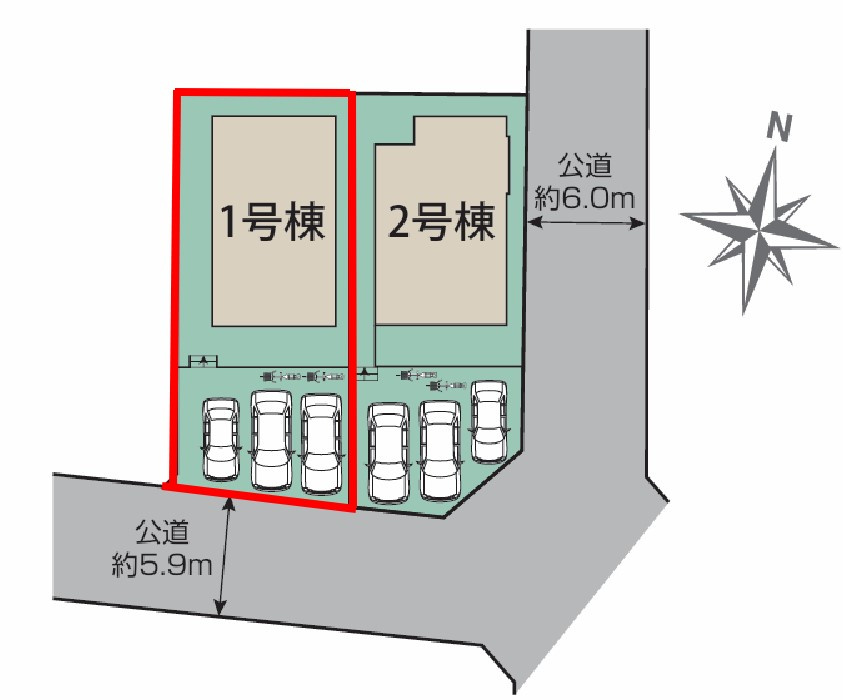 宇都宮市下戸祭１丁目　１号棟の区画図|１号棟