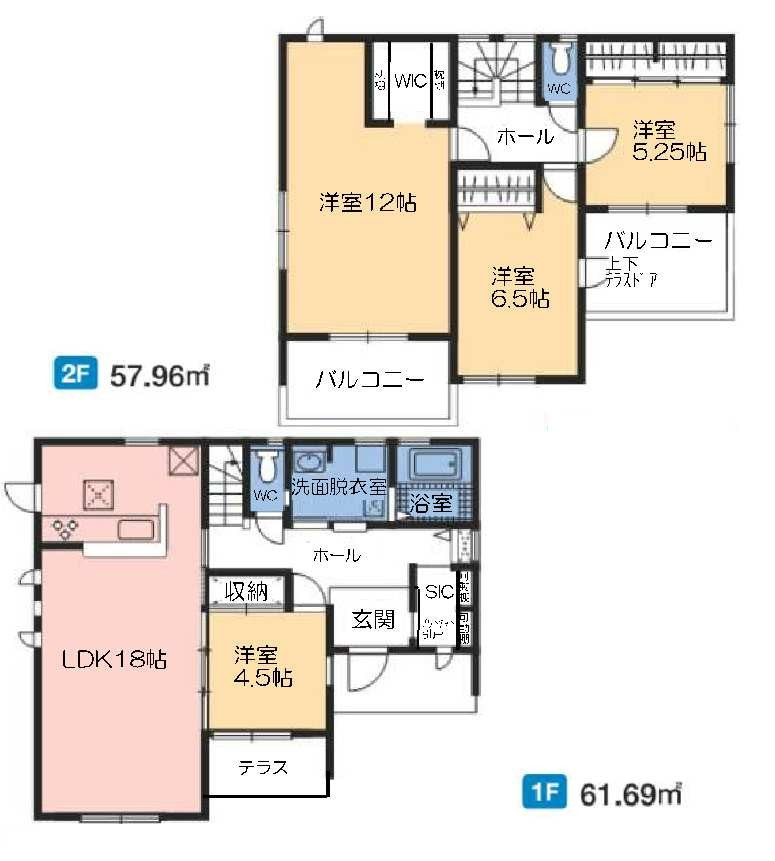 新築　前橋市富士見町時沢第3　5号棟の間取り|建物面積119.65㎡　広々18帖のLDK・全居室南向き♪シューズインクローク・ウォークインクローゼット・各部屋収納付きで便利！日当たりの良いバルコニーはお洗濯物もよく乾きそうです◎
						
