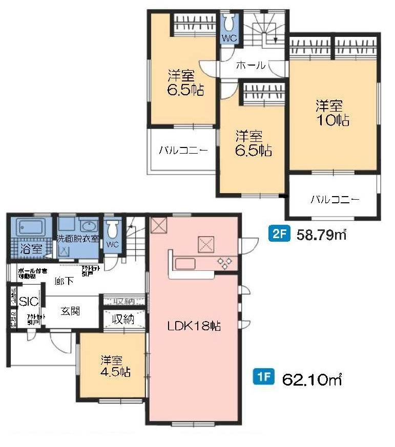 新築　前橋市富士見町時沢第3　6号棟の間取り|建物面積120.89㎡　広々18帖のLDK・全居室南向き♪シューズインクローク・各部屋収納付きで便利！日当たりの良いバルコニーはお洗濯物もよく乾きそうです◎
						
