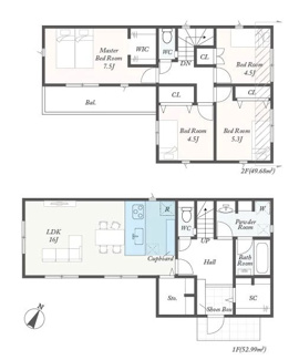 【区画図】 | 秦野市北矢名  1号棟 第1 | 1号棟　南東側約4.5～約5ｍ開発道路　駐車2台（車種によります）　敷地面積36.3坪