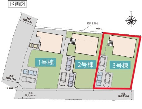 いろどりアイタウン栃木市藤岡町藤岡22-P2　３号棟の区画図|３号棟　土地面積　245㎡（74.11坪）