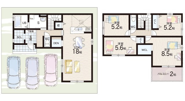 羽曳野市南恵我之荘　第1期　新築一戸建ての間取り|2号地