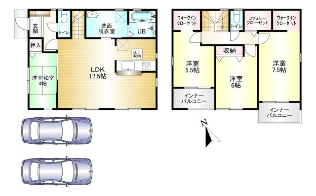 桜井市粟殿　第13期の間取り|4LDK 　土地面積：141.84㎡　建物面積：104.34㎡　駐車スペース2台