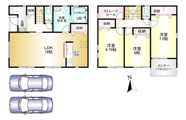 桜井市粟殿　第13期　の間取り|3SLDK　土地面積：141.72㎡　建物面積：102.68㎡　駐車スペース2台