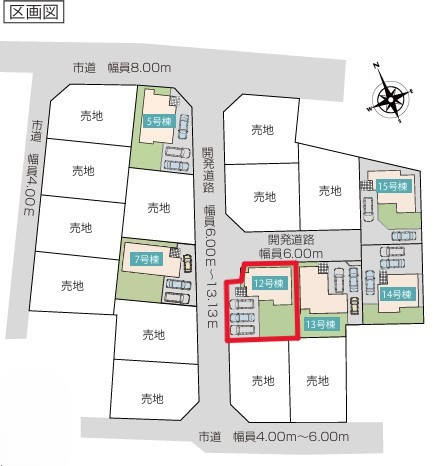 いろどりアイタウン小山市粟宮22-P1　12号棟の区画図|土地面積　178.07㎡（53.86坪）　