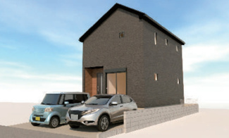 【外観パース】 | 【仲介手数料無料！！】日野市東平山2丁目　新築戸建て（全1棟）1号棟　3980万円 | 本パースは、イメージ図につき、風景、建物、植栽などについては施工後の現物との差異が生じます
つきまして本パースによって生じたいかなる損害については一切責任を負いません