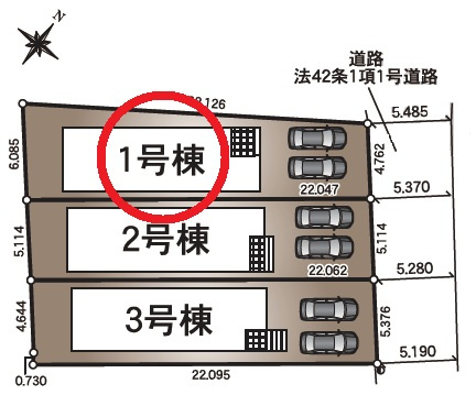 知立市新林町第4　新築分譲住宅　全3棟　1号棟の区画図
