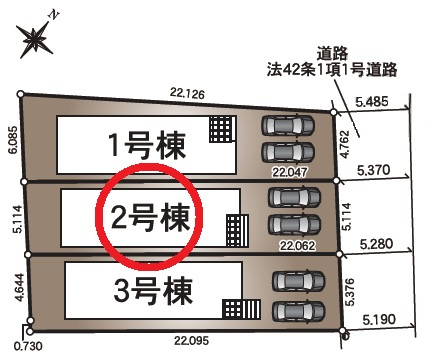 知立市新林町第4　新築分譲住宅　全3棟　2号棟の区画図