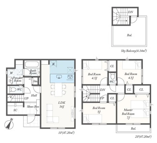 【間取り】 | 大和市上草柳6丁目  1号棟 第2 | 都市ガス　屋上バルコニー+バルコニー　シャッター6箇所付　Ｗロック電気錠　宅配BOX付機能門柱　食洗機　浴室乾燥機　各部屋収納