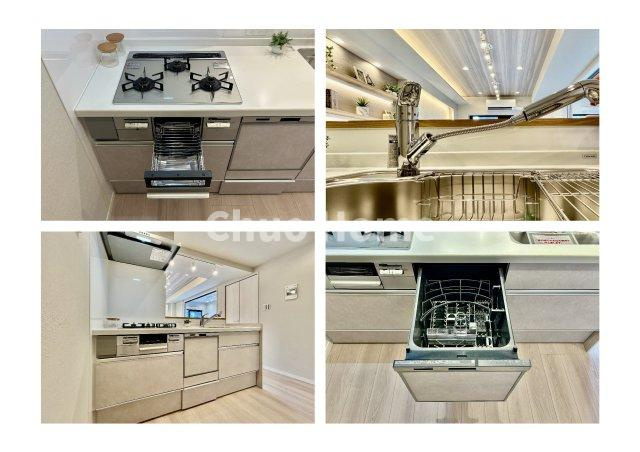 セザール本所吾妻橋のキッチン|【システムキッチン】ワイドで収納豊富な使い勝手の良いカウンターキッチンには、食洗器や伸縮タイプのキッチン水栓、三ツ口コンロ・魚焼きグリルなどの便利な設備が標準完備されています。