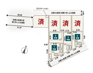 【区画図】 | 大和市上草柳6丁目  4号棟 第2 | 4号棟　南東側約5.2ｍ公道　駐車2台（車種によります）　敷地面積30.5坪