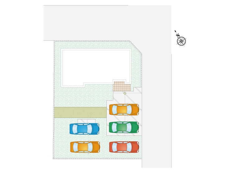 【館林市大街道2丁目4区画4号棟　区画図】
敷地面積247.17㎡(74.76坪)
建物面積110.13㎡(33.31坪)
5台駐車可能！
北東角地。
