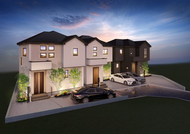 【外観パース】 | ふじみ野市中ノ島1丁目　新築一戸建住宅　（ふじみ野店） | 3・4・5号棟完成予想図
※イメージパースにつき実際とは多少異なる場合がございます。