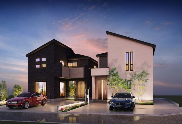 【外観パース】 | ふじみ野市中ノ島1丁目　新築一戸建住宅　（ふじみ野店） | 1・2号棟完成予想図
※イメージパースにつき実際とは多少異なる場合がございます。