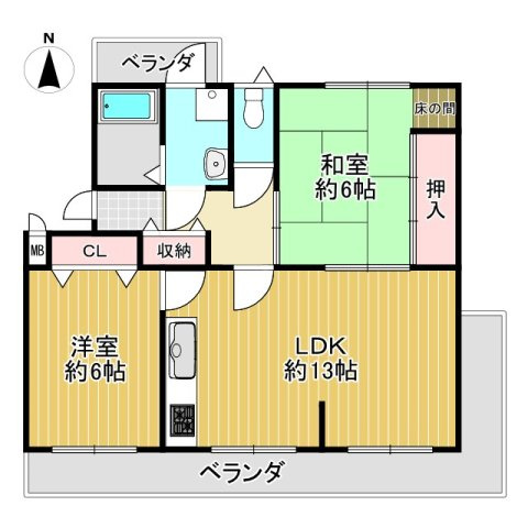 【商談中】円明寺ヶ丘団地M棟の間取り|全居室6帖以上で快適！2LDKのお住まい(^^)/