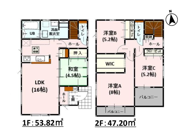 熊本市西区谷尾崎町第1-2棟（1号棟）　の間取り|全居室収納付きで便利です。