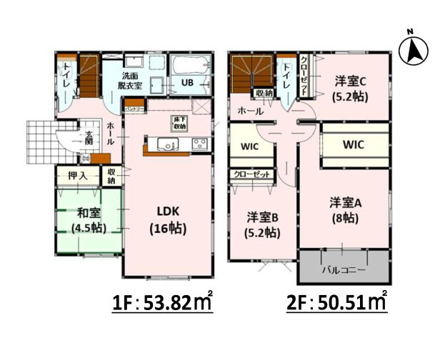 熊本市西区谷尾崎町第1-2棟（2号棟）　の間取り|全居室収納付きで便利です。